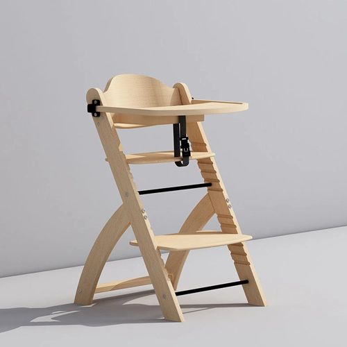 Beech Wood Baby High Chair with Tray and Adjustable Height