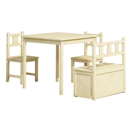 Cheap Pine Kid Chairs and Table with Storage Bench