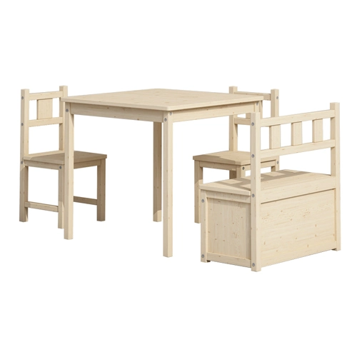 Cheap Pine Kid Chairs and Table with Storage Bench