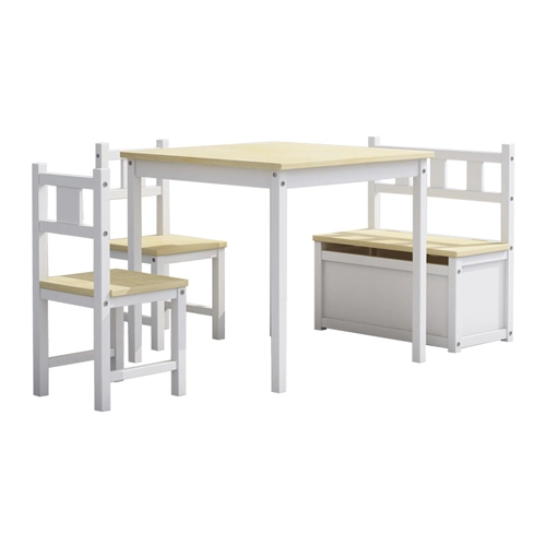 Cheap Pine Kid Chairs and Table with Storage Bench