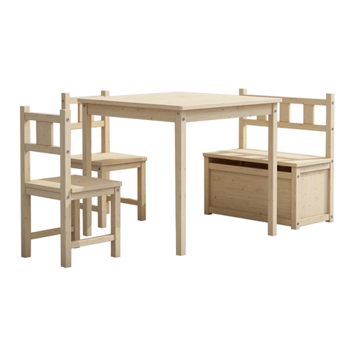 Cheap Pine Kid Chairs and Table with Storage Bench