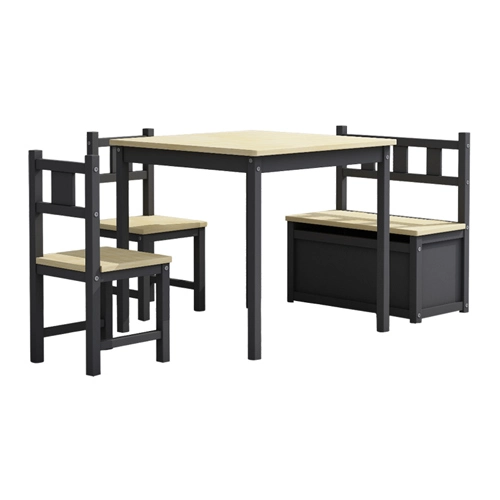 Cheap Pine Kid Chairs and Table with Storage Bench