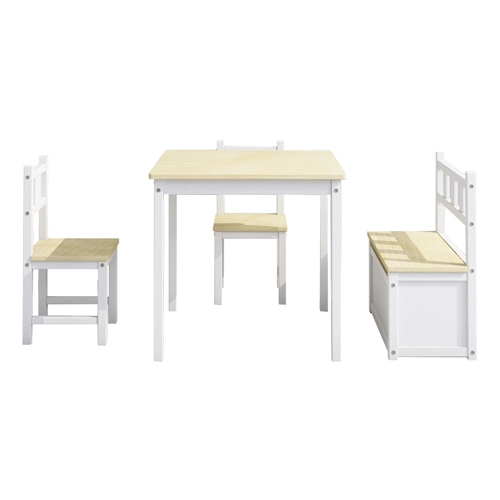 Cheap Pine Kid Chairs and Table with Storage Bench