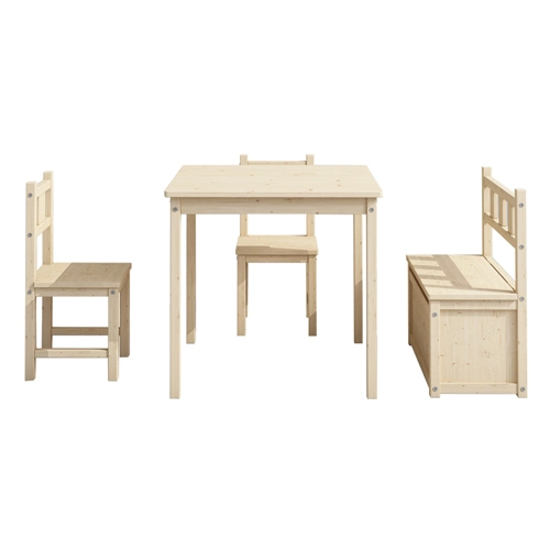 Cheap Pine Kid Chairs and Table with Storage Bench