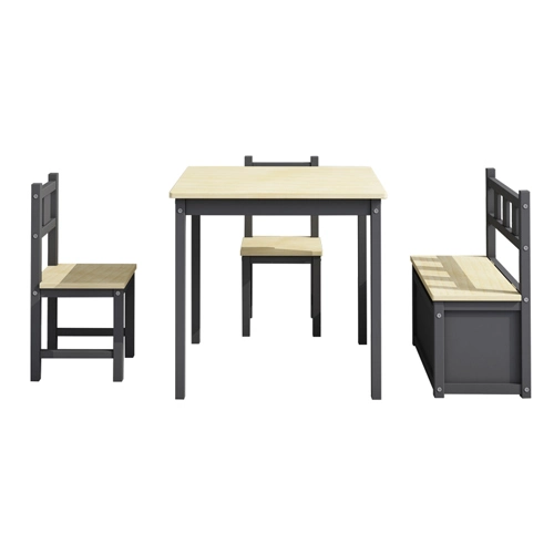 Cheap Pine Kid Chairs and Table with Storage Bench