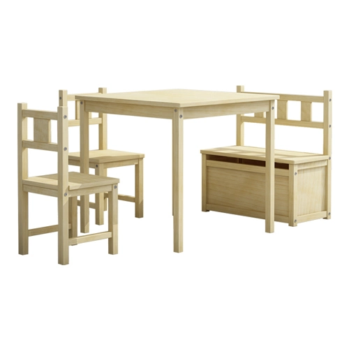 Cheap Pine Kid Chairs and Table with Storage Bench