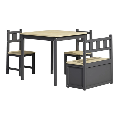 Cheap Pine Kid Chairs and Table with Storage Bench