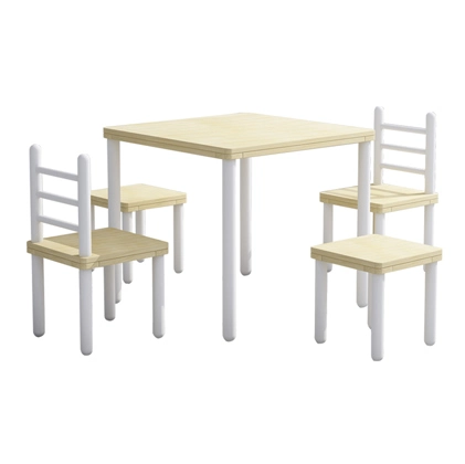Wooden Kid Furniture Set with 2 Chairs, 2 Stools and 1 Table