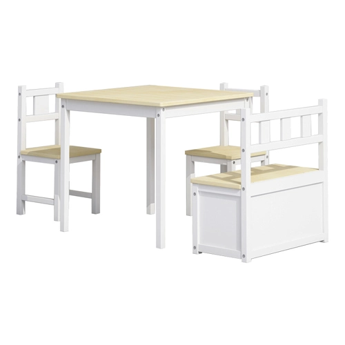 Cheap Pine Kid Chairs and Table with Storage Bench