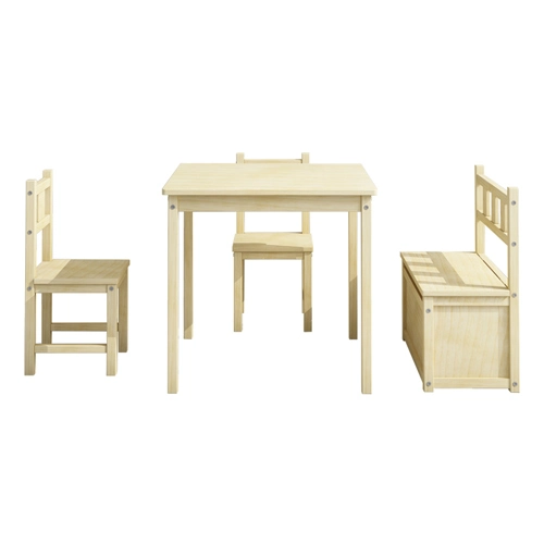 Cheap Pine Kid Chairs and Table with Storage Bench