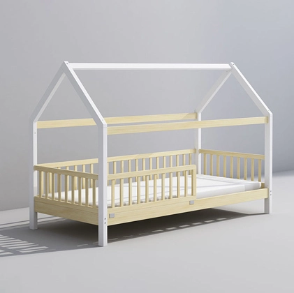 House Style Wooden Kids Bed with Safety Rails