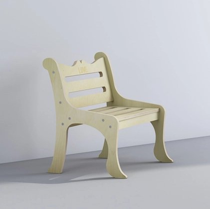 Wooden Kids Long Bench and Children Chair with LOVE Decor