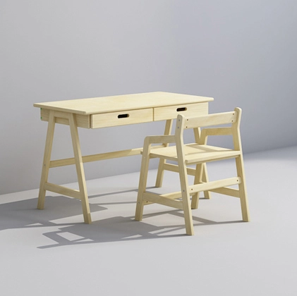 Children Desk and Chair Set of Natural Wood