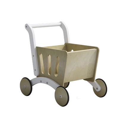 Pretend Kids Shopping Trolley with Wooden Wheels