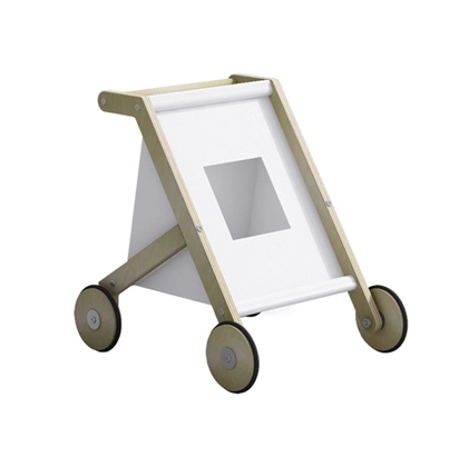 Wooden Toddler Doll Cart with Fabric Bag and Quiet Wheels