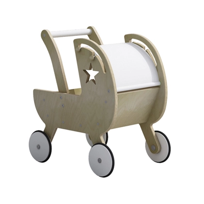 Kids Doll Pram with Star Decor and Wooden Wheels