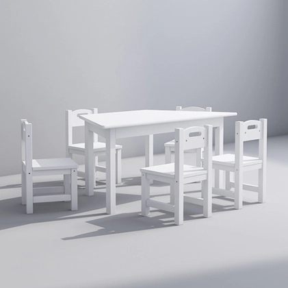 Preschool Furniture Set Trapezoid Table with 5 Chairs
